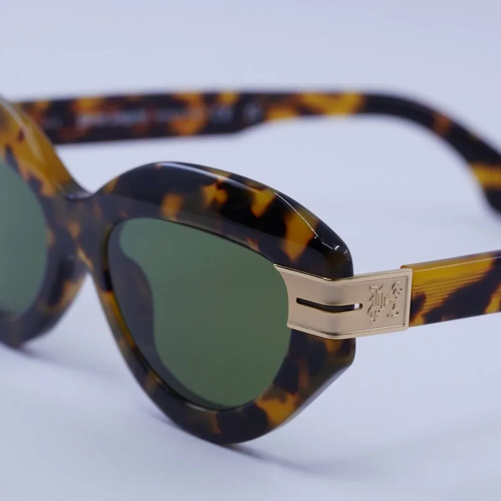 Palm Angels PERI10F MIRACLE 6055 Sunglasses Havana Cat Eye Frame, Green Lenses